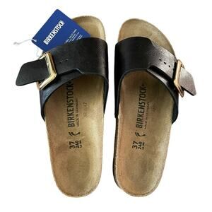 Birkenstock Black Sandals with Gold Buckle
